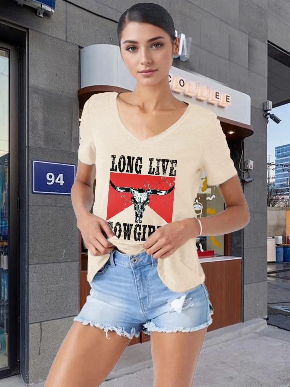 Western Country Shirt for Women Cowgirl Cartoon Boots V Neck Short Sleeve Tops Vintage Cowboy Graphic Tees