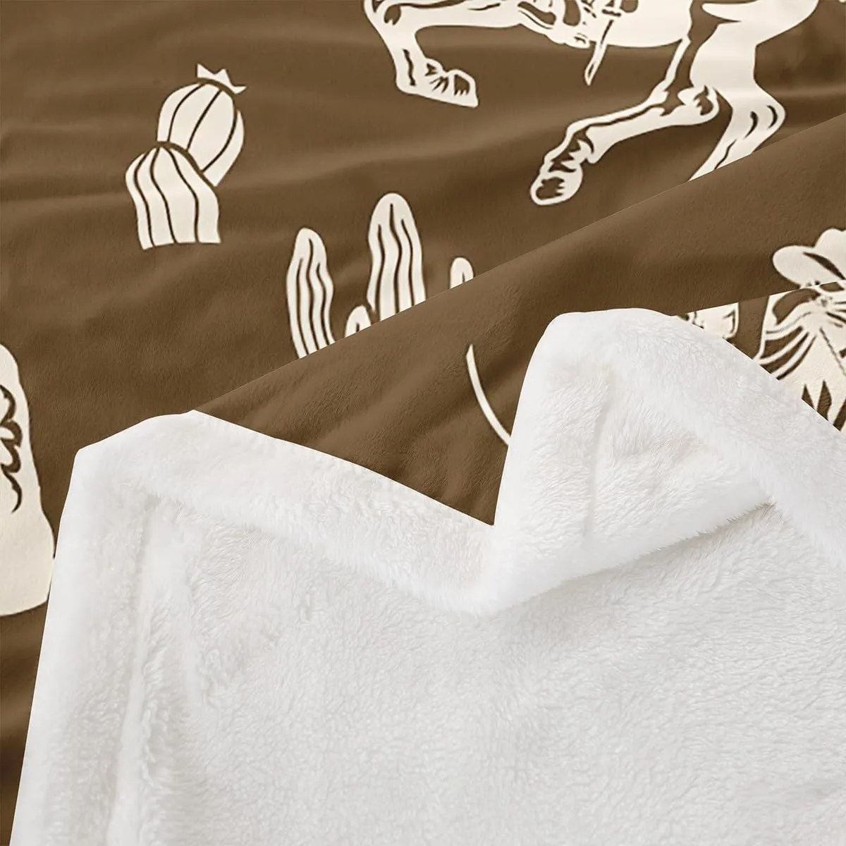 Western Throw Blanket,Rustic Country Cowboy Horse Riding Graffiti Fleece Blanket for Bedroom Tribal Boots Horseshoe Cactus Retro Brown Soft Blanket for All Seasons,Baby (30 x 40 Inches)