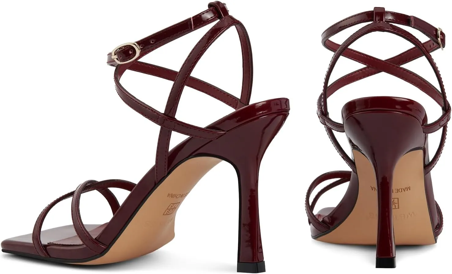 wetkiss Strappy Heels Women Stiletto High Heeled Sandals Adjustable Ankle Strap Square Open Toe For Homecoming Party Dress Wedding