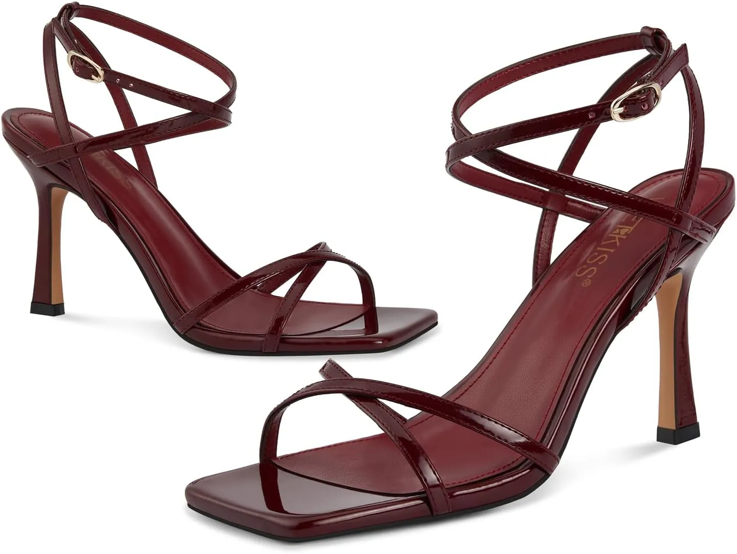 wetkiss Strappy Heels Women Stiletto High Heeled Sandals Adjustable Ankle Strap Square Open Toe For Homecoming Party Dress Wedding