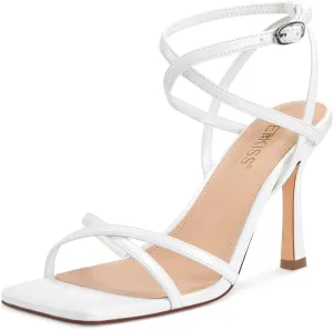 wetkiss Strappy Heels Women Stiletto High Heeled Sandals Adjustable Ankle Strap Square Open Toe For Homecoming Party Dress Wedding