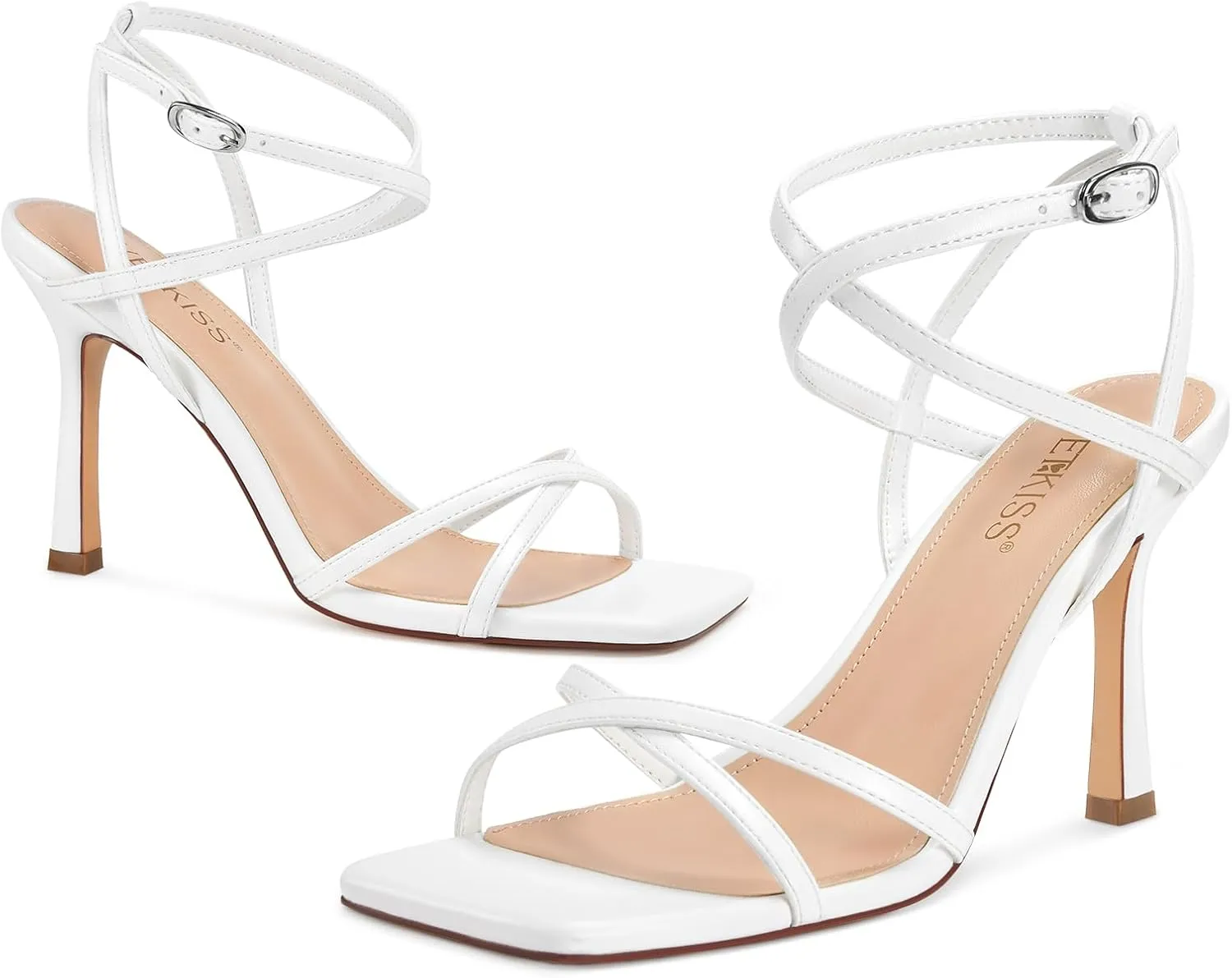 wetkiss Strappy Heels Women Stiletto High Heeled Sandals Adjustable Ankle Strap Square Open Toe For Homecoming Party Dress Wedding