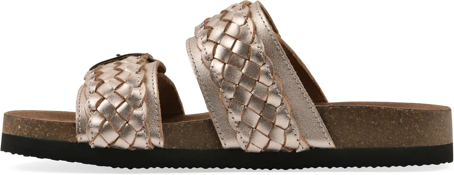 WHITE MOUNTAIN Women's Hey Hey Braided Double-Buckle Signature Comfort-Molded Footbed Sandal