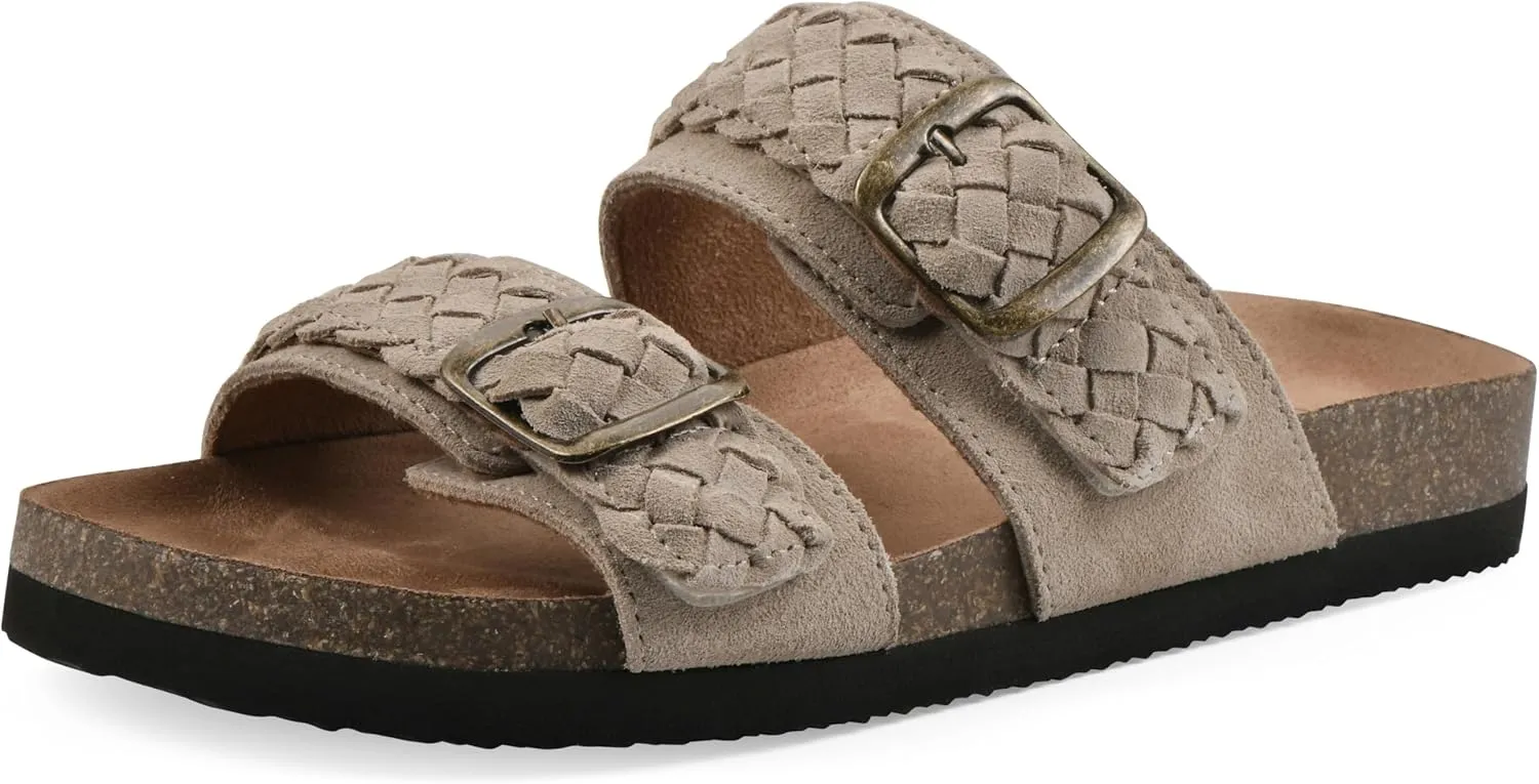 WHITE MOUNTAIN Women's Hey Hey Braided Double-Buckle Signature Comfort-Molded Footbed Sandal