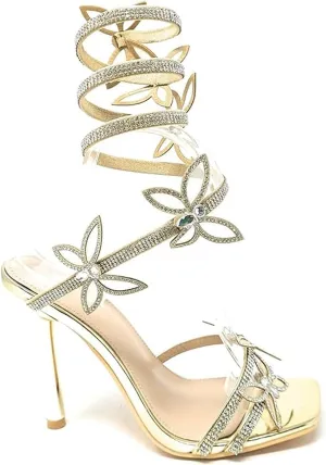 Wild Diva Women Butterfly Rhinestone Strappy High Heels Sandals