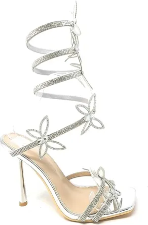 Wild Diva Women Butterfly Rhinestone Strappy High Heels Sandals