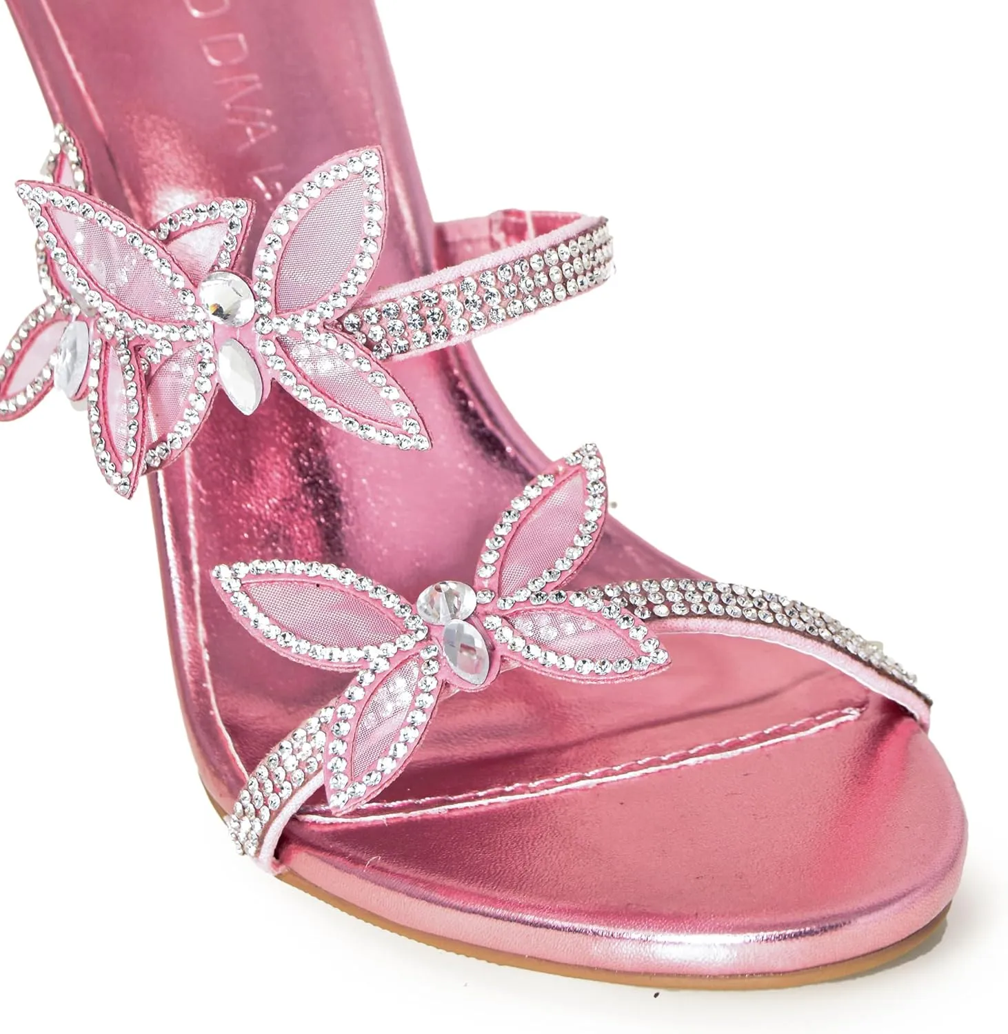 Wild Diva Women Rhinestone Butterfly Spiral Wrap Around High Heel Sandals