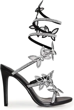 Wild Diva Women Rhinestone Butterfly Spiral Wrap Around High Heel Sandals