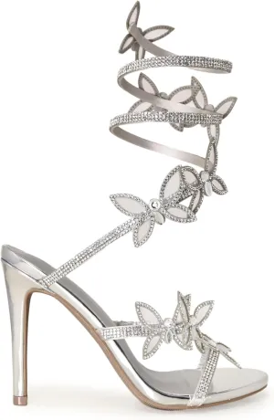 Wild Diva Women Rhinestone Butterfly Spiral Wrap Around High Heel Sandals