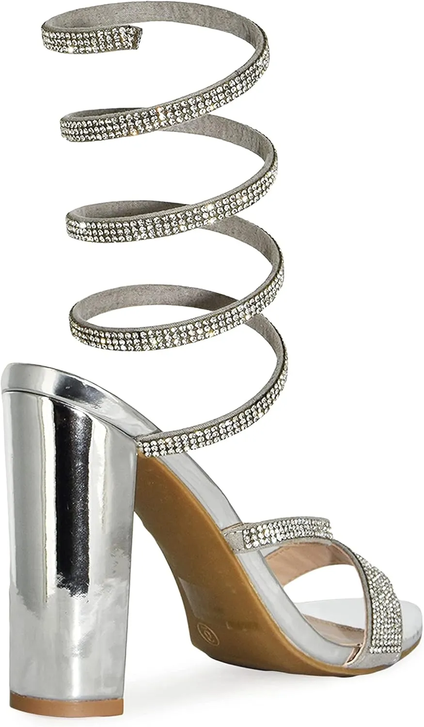 Wild Diva Women's Formal Rhinestone Coil Spiral Ankle Wrap Strap High Chunky Block Heels Morris-567