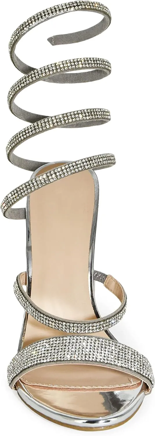 Wild Diva Women's Formal Rhinestone Coil Spiral Ankle Wrap Strap High Chunky Block Heels Morris-567