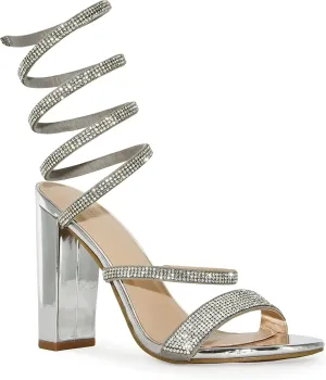 Wild Diva Women's Formal Rhinestone Coil Spiral Ankle Wrap Strap High Chunky Block Heels Morris-567