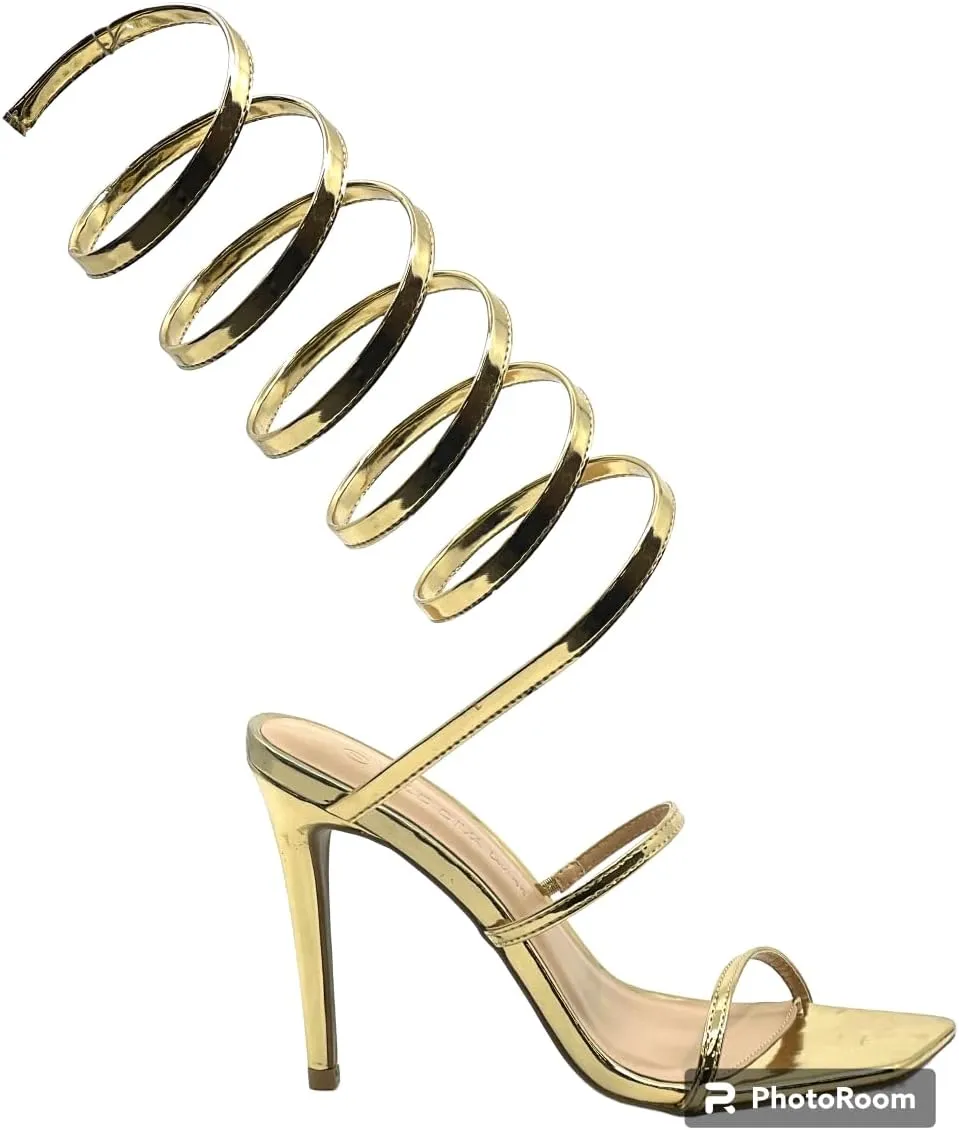 Wild Diva Women's Spiral Ankle Wrap Strap High Heel Sandals
