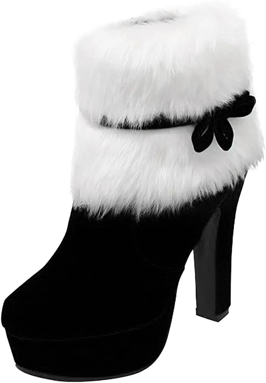 Winter Boots for Women Stitched Thick Heel High Heels Mid Calf Boots Shoes Women's Ankle Boots & Booties