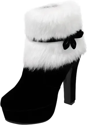 Winter Boots for Women Stitched Thick Heel High Heels Mid Calf Boots Shoes Women's Ankle Boots & Booties