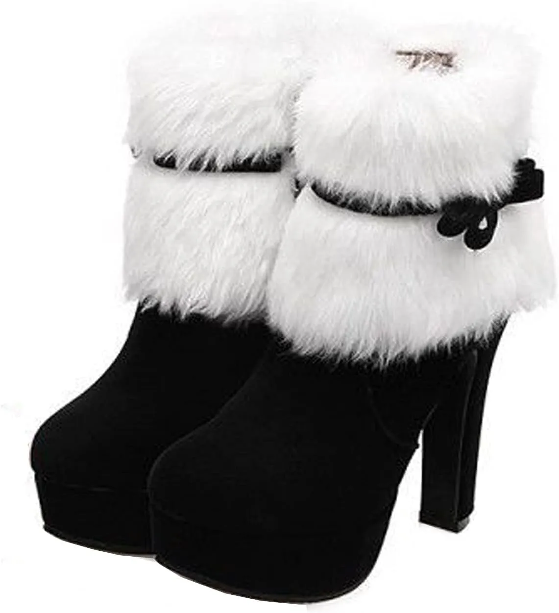 Winter Boots for Women Stitched Thick Heel High Heels Mid Calf Boots Shoes Women's Ankle Boots & Booties
