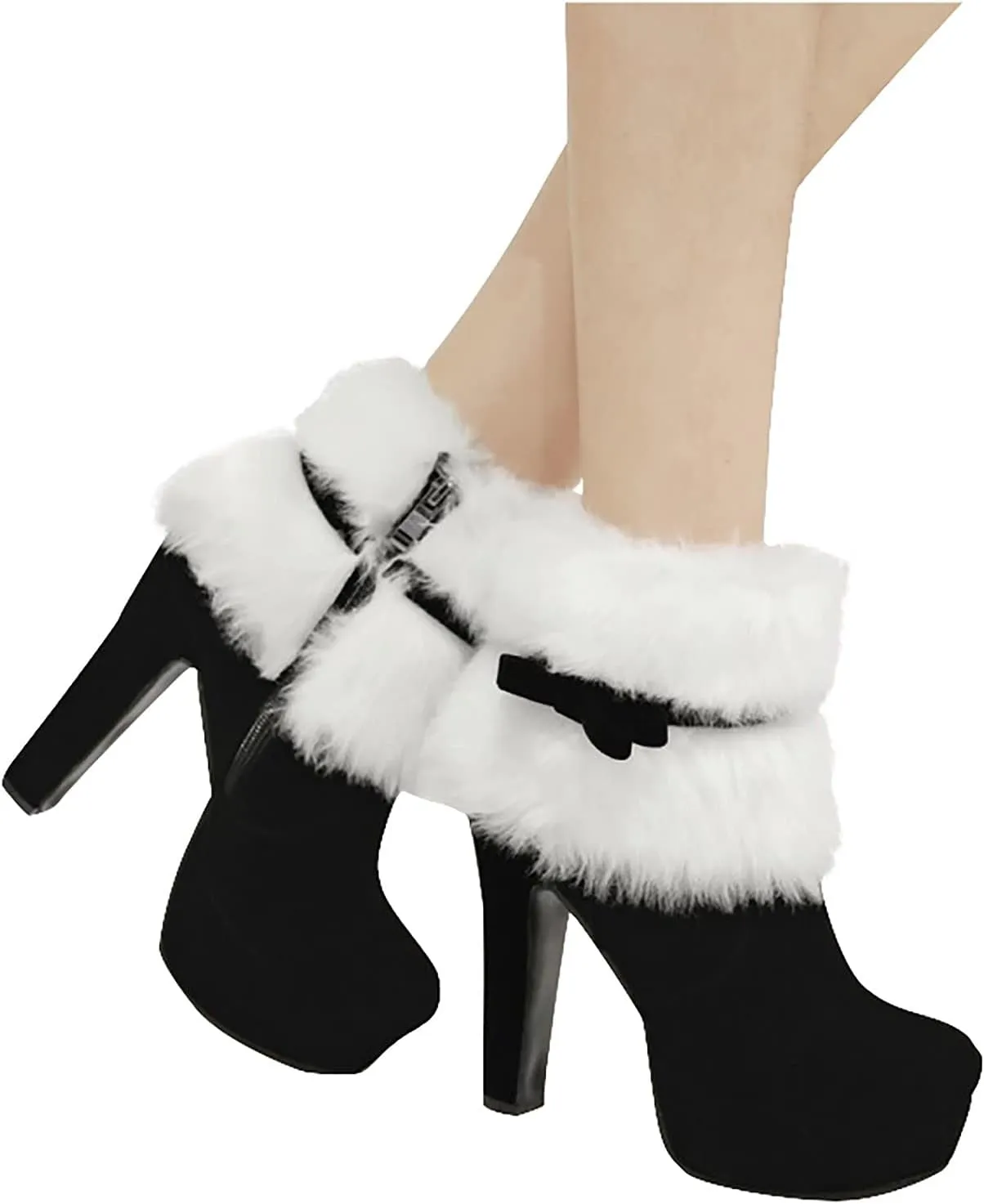 Winter Boots for Women Stitched Thick Heel High Heels Mid Calf Boots Shoes Women's Ankle Boots & Booties
