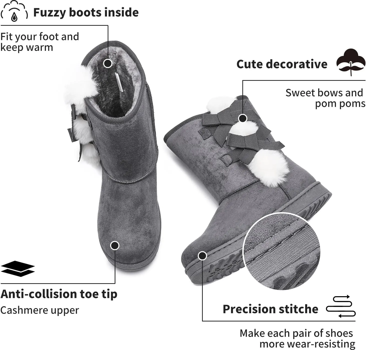 Witwatia Winter Snow Boots for Women Mid Calf Warm Fur Lined Boots Ladies Slip on Fashion Bootie
