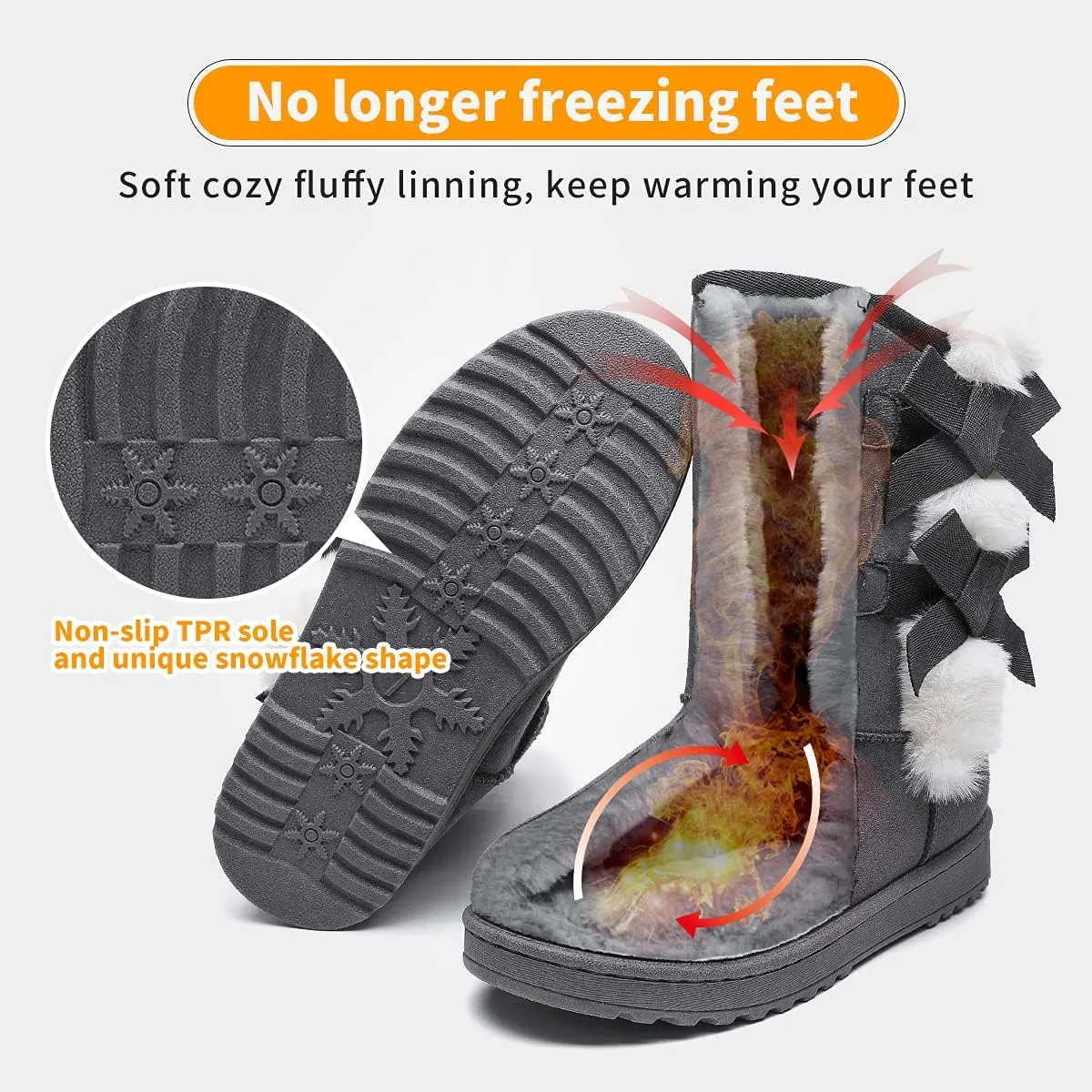 Witwatia Winter Snow Boots for Women Mid Calf Warm Fur Lined Boots Ladies Slip on Fashion Bootie