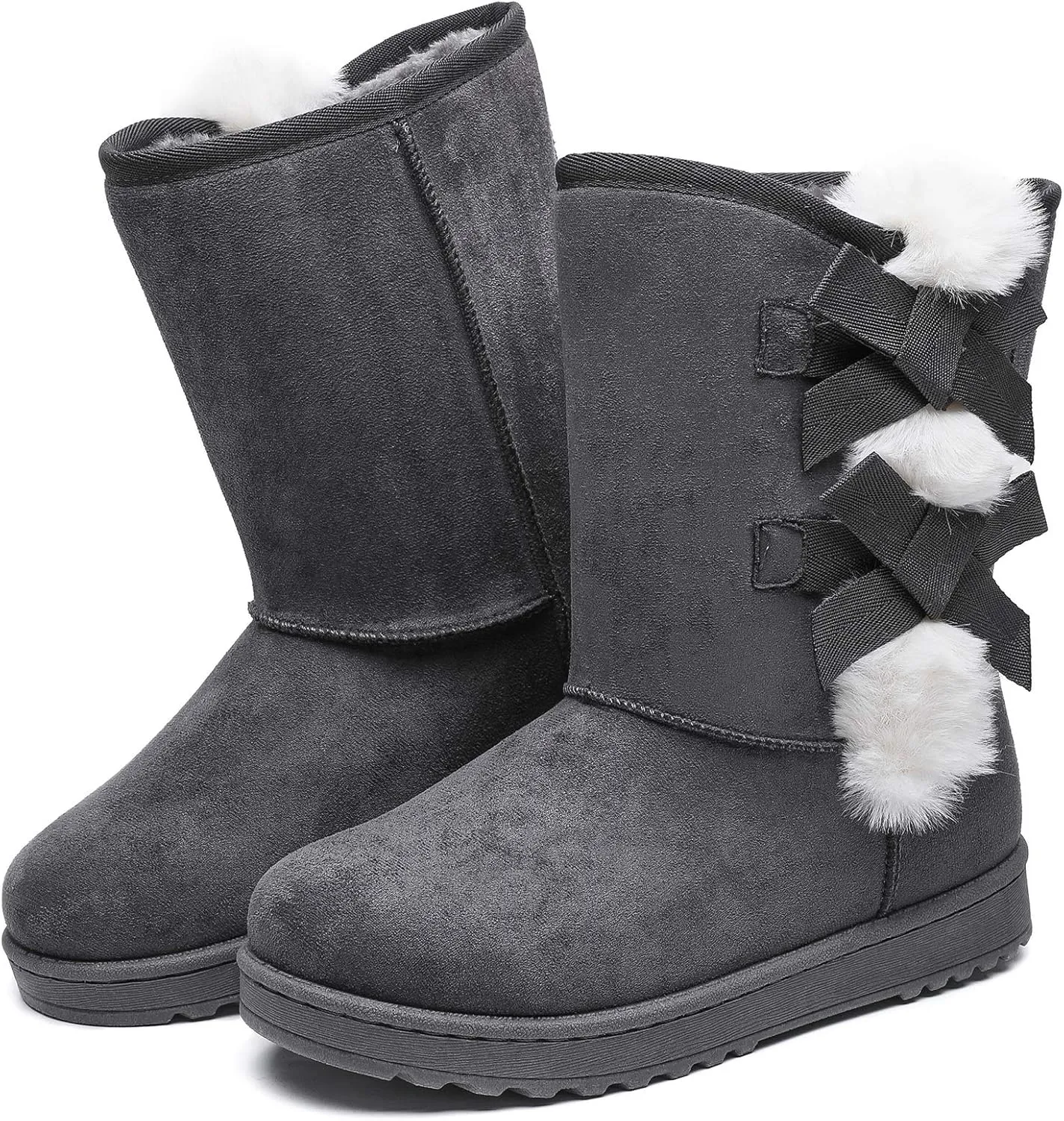 Witwatia Winter Snow Boots for Women Mid Calf Warm Fur Lined Boots Ladies Slip on Fashion Bootie