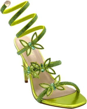 Women Butterfly Rhinestone Strappy High Heels Sandals