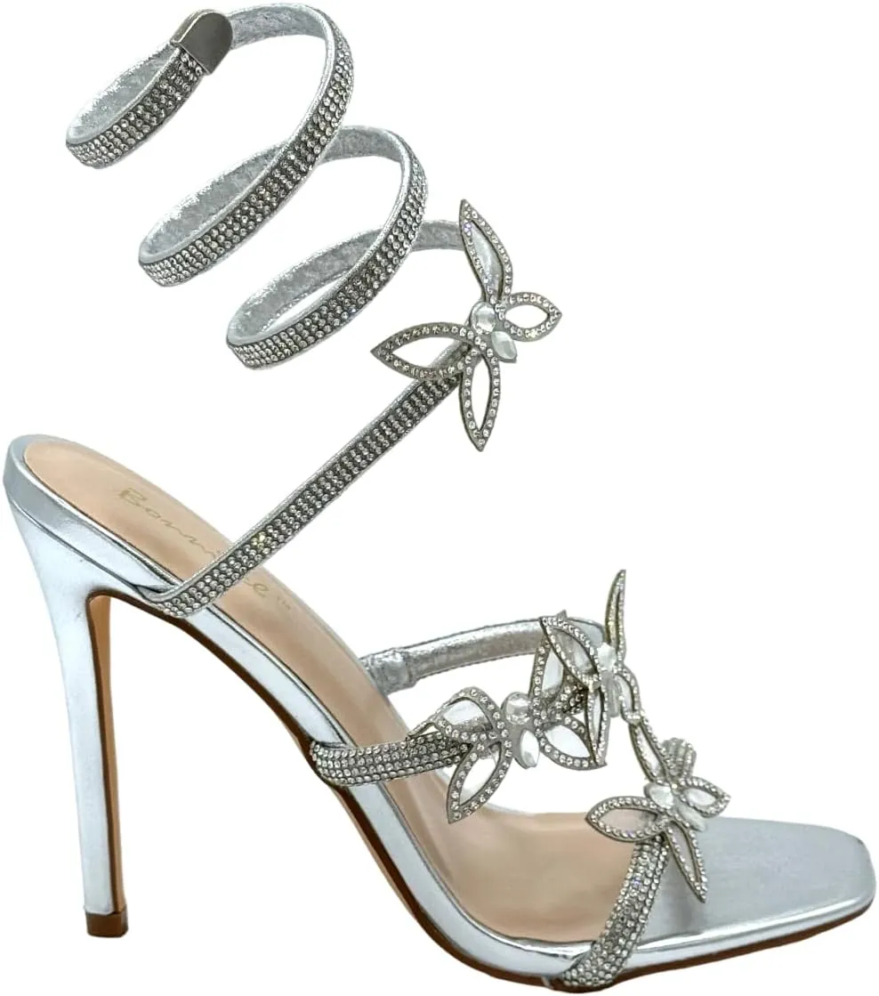 Women Butterfly Rhinestone Strappy High Heels Sandals