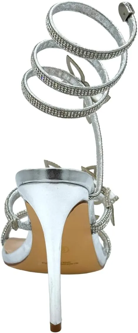 Women Butterfly Rhinestone Strappy High Heels Sandals