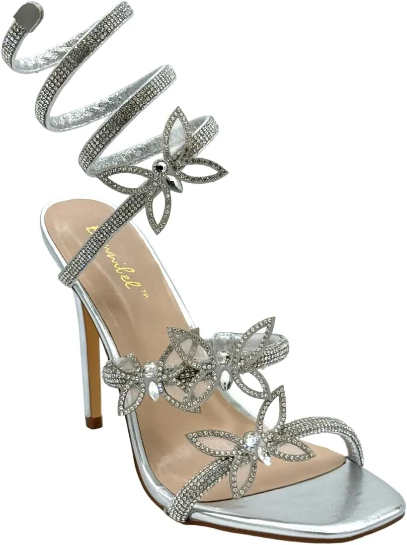 Women Butterfly Rhinestone Strappy High Heels Sandals