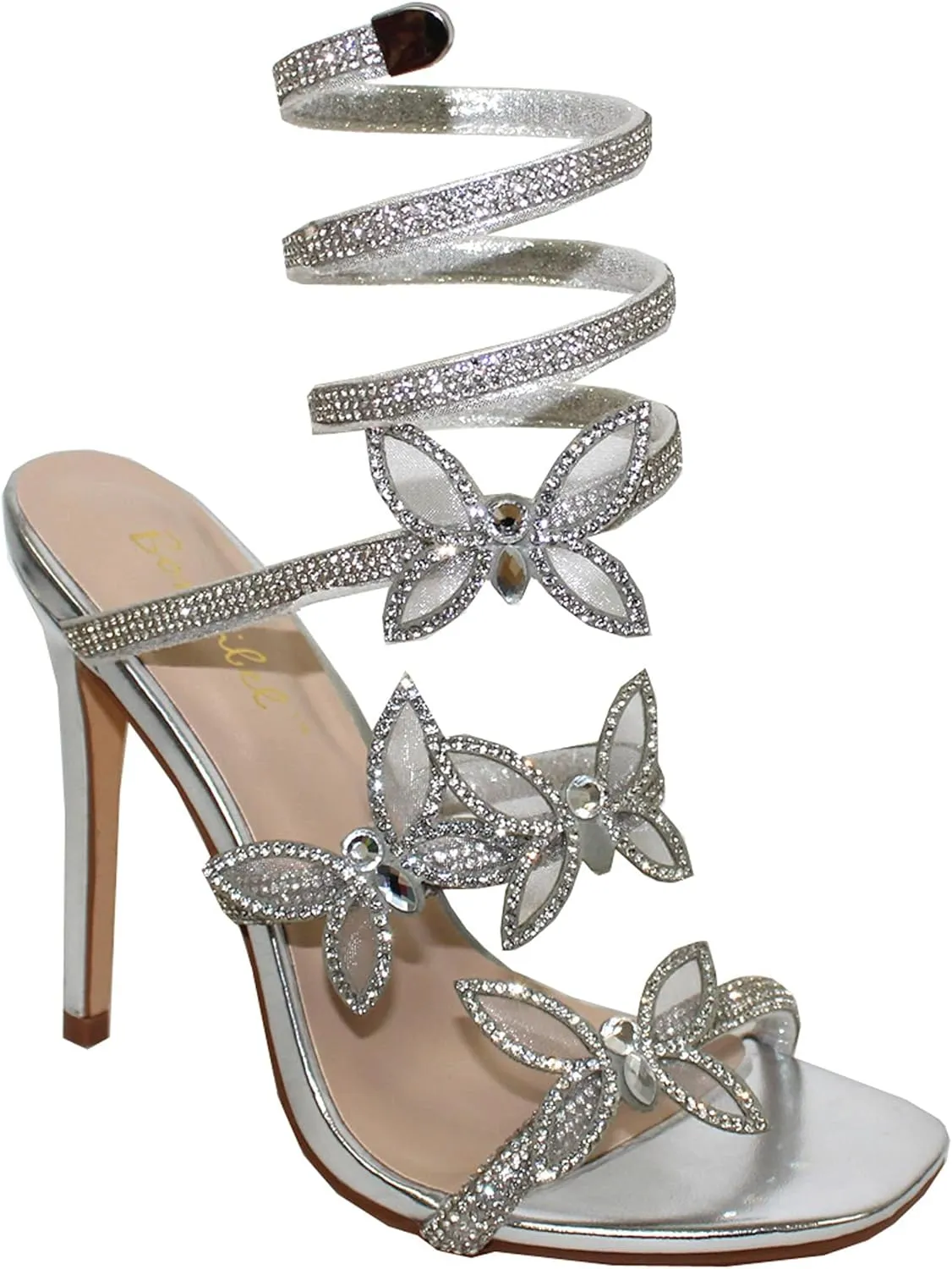 Women Butterfly Rhinestone Strappy High Heels Sandals