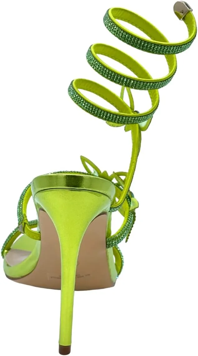 Women Butterfly Rhinestone Strappy High Heels Sandals