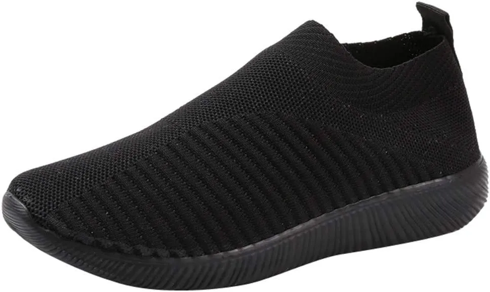 Women Comfortable Slip On Shoes Lightweight Walking Sneakers Canvas Casual Flats Non Slip Elastic Loafers