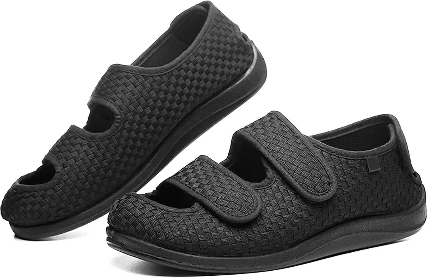 Women Men Open Toe Diabetic Sandals Wide Width, Adjustable Arthritis Edema Slippers for Elderly, Diabetic House Shoes for Swollen Feet, Black L05
