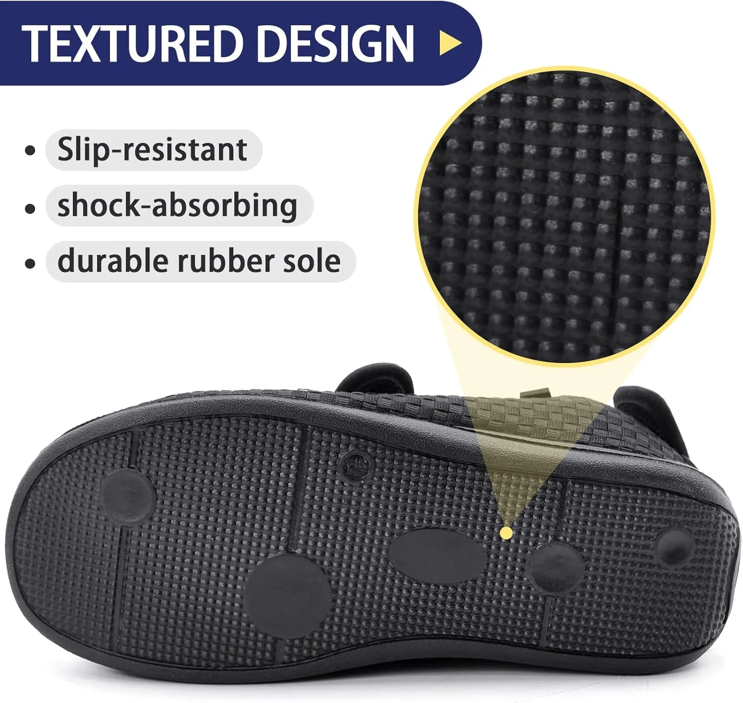 Women Men Open Toe Diabetic Sandals Wide Width, Adjustable Arthritis Edema Slippers for Elderly, Diabetic House Shoes for Swollen Feet, Black L05