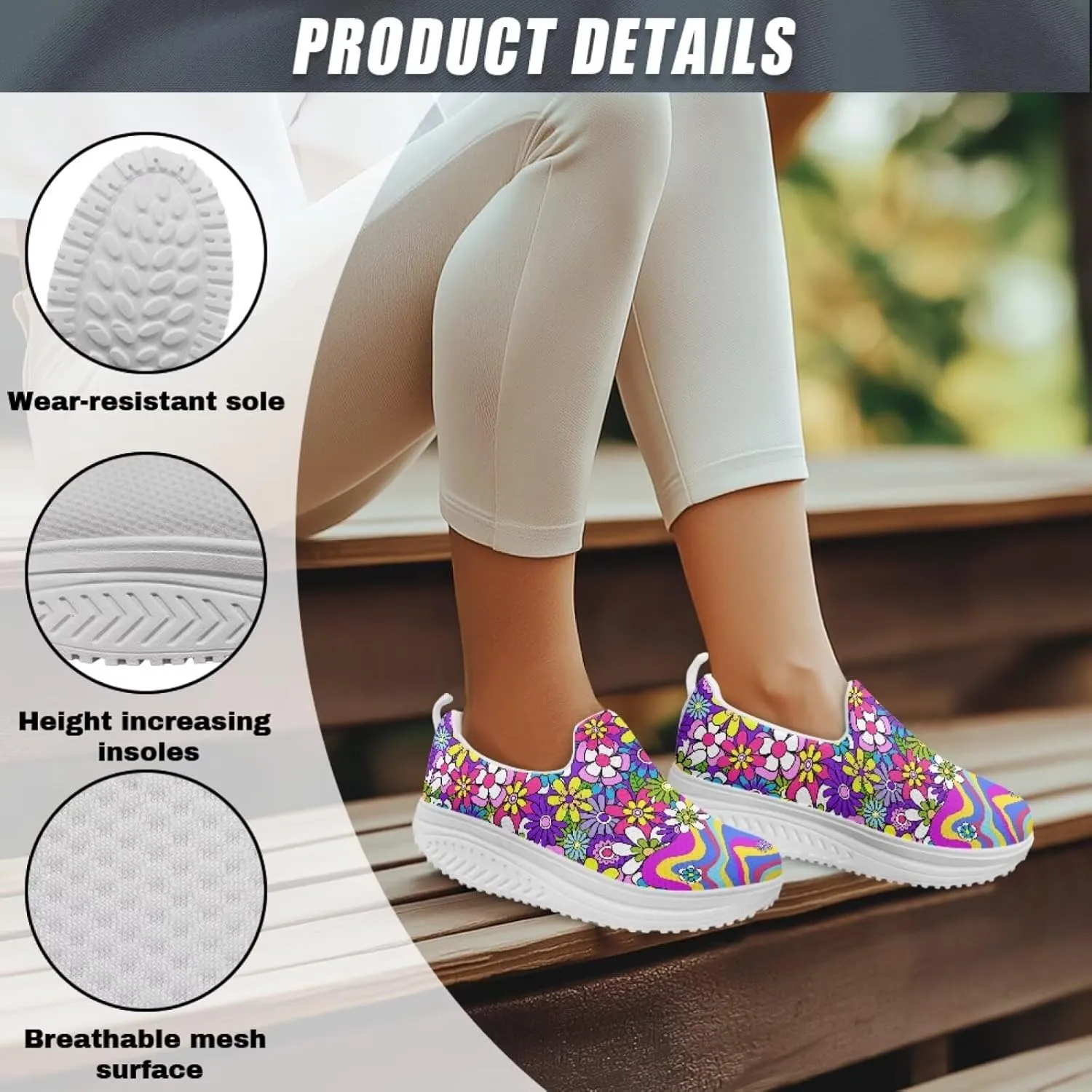 Women Platform Loafers Sneaker Wedge Rocking Shoes Ladies Lightweight Jogging Hiking Sneakers
