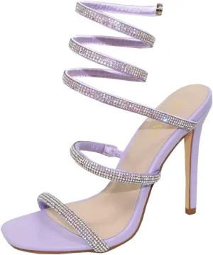 Women Rhinestone Spiral Ankle Wrap Strap High Heels Sandals