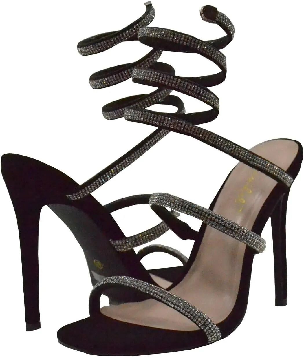 Women Rhinestone Spiral Ankle Wrap Strap High Heels Sandals