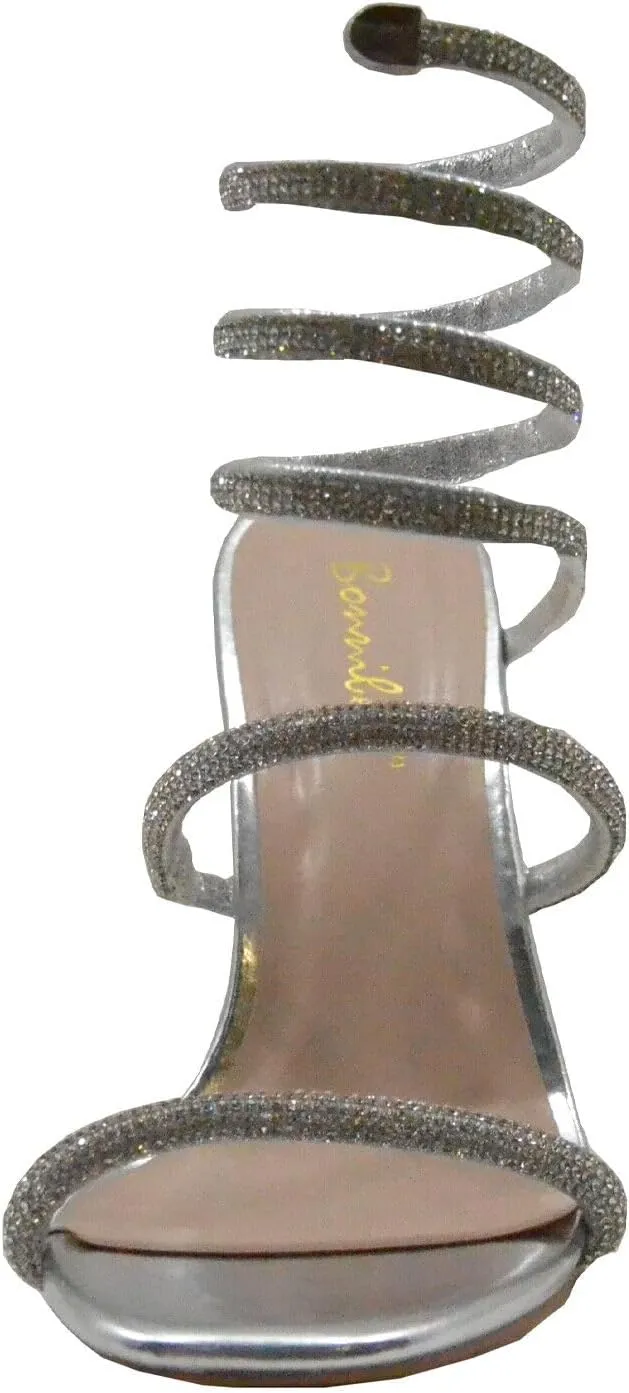 Women Rhinestone Spiral Ankle Wrap Strap High Heels Sandals