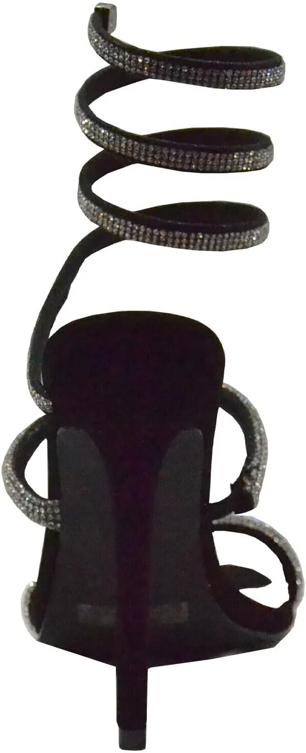 Women Rhinestone Spiral Ankle Wrap Strap High Heels Sandals
