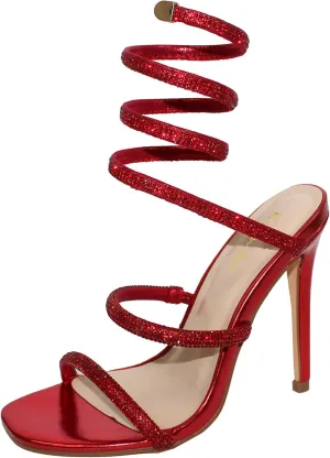 Women Rhinestone Spiral Ankle Wrap Strap High Heels Sandals