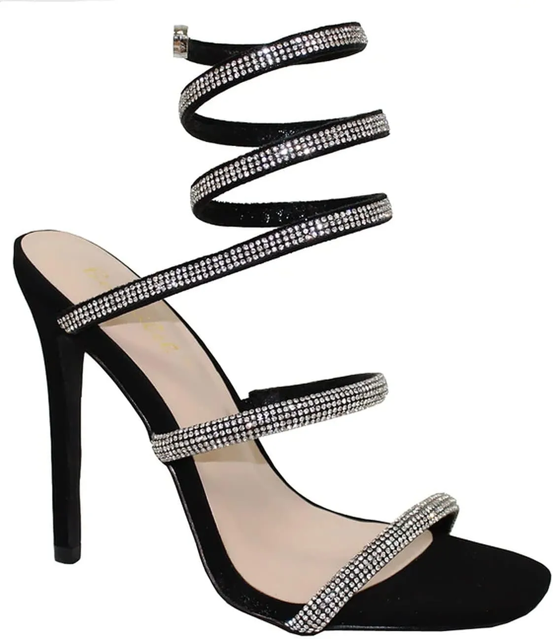 Women Rhinestone Spiral Ankle Wrap Strap High Heels Sandals