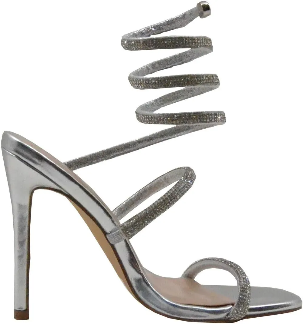 Women Rhinestone Spiral Ankle Wrap Strap High Heels Sandals