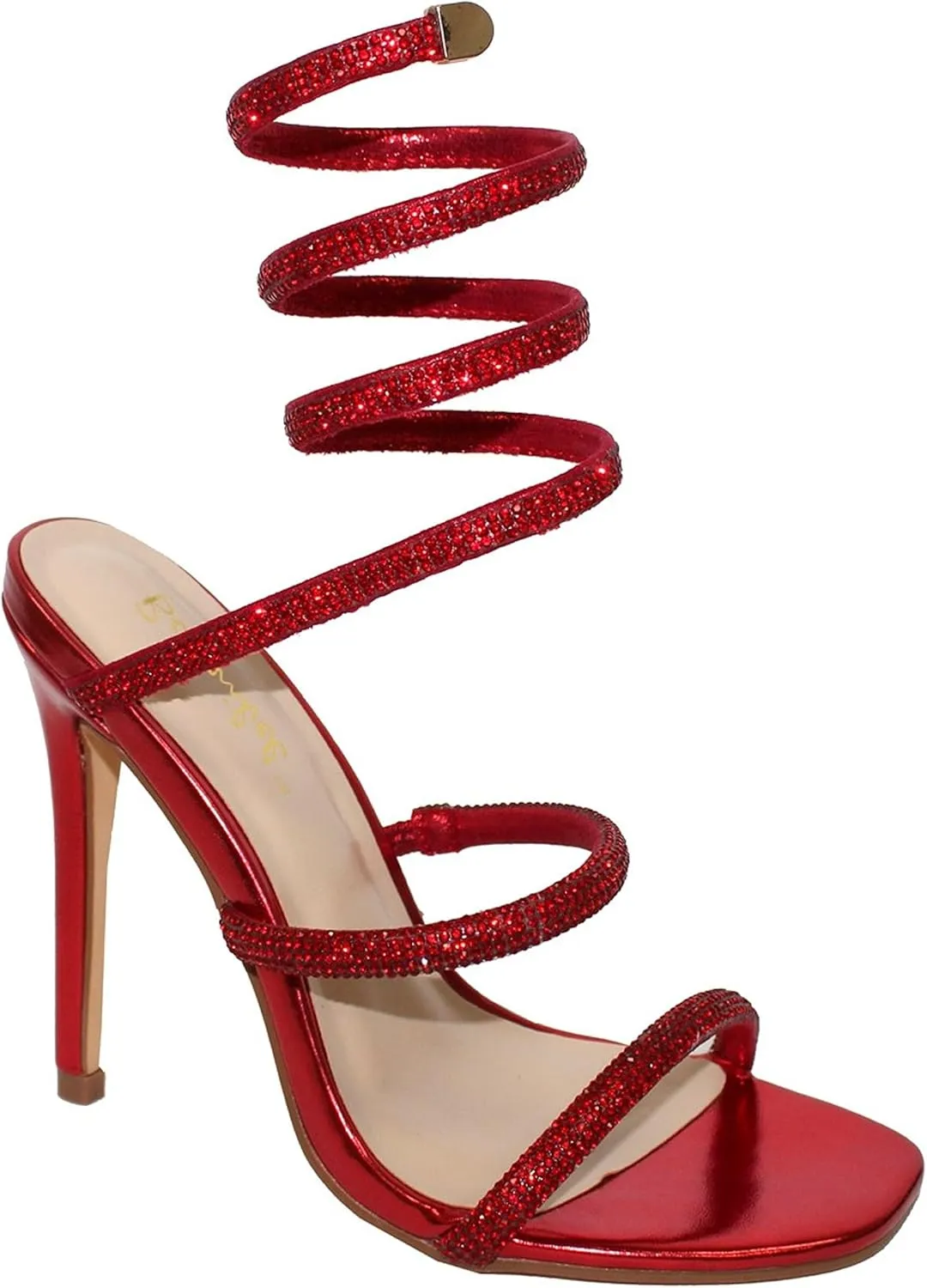 Women Rhinestone Spiral Ankle Wrap Strap High Heels Sandals