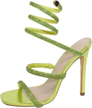 Women Rhinestone Spiral Ankle Wrap Strap High Heels Sandals