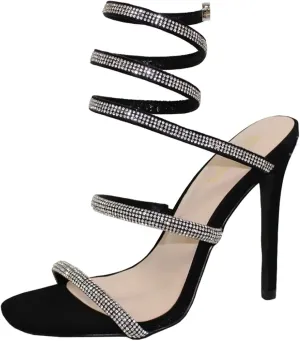 Women Rhinestone Spiral Ankle Wrap Strap High Heels Sandals