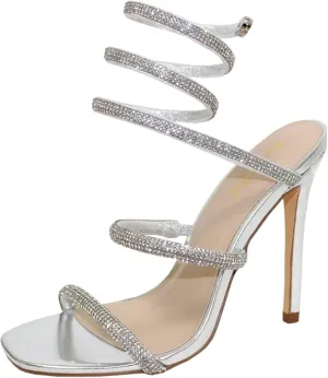 Women Rhinestone Spiral Ankle Wrap Strap High Heels Sandals