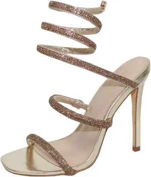 Women Rhinestone Spiral Ankle Wrap Strap High Heels Sandals