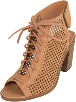 Women Shoes Ankle Strap Block High Heel Cutout Sandals Open Peep Toe Lace Up Booties Citizen-S