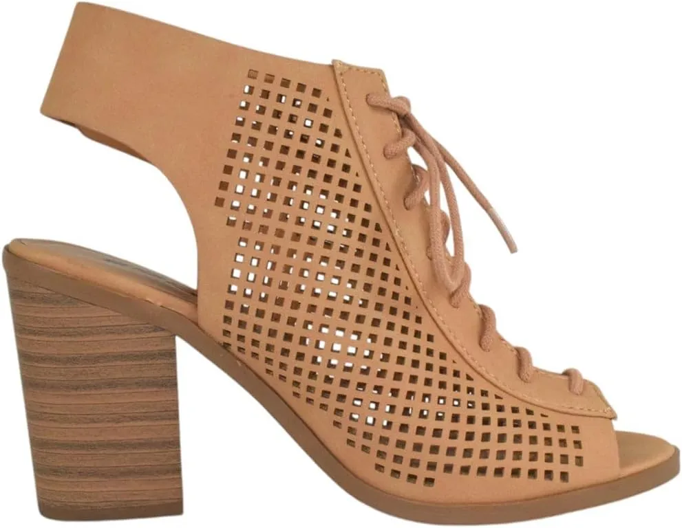 Women Shoes Ankle Strap Block High Heel Cutout Sandals Open Peep Toe Lace Up Booties Citizen-S