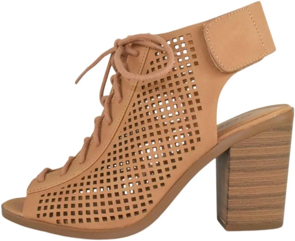 Women Shoes Ankle Strap Block High Heel Cutout Sandals Open Peep Toe Lace Up Booties Citizen-S