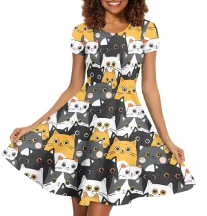 Women Short Sleeve Crew Neck Dresses Cute Graphic Summer Hawaiian Dress for Beach Party